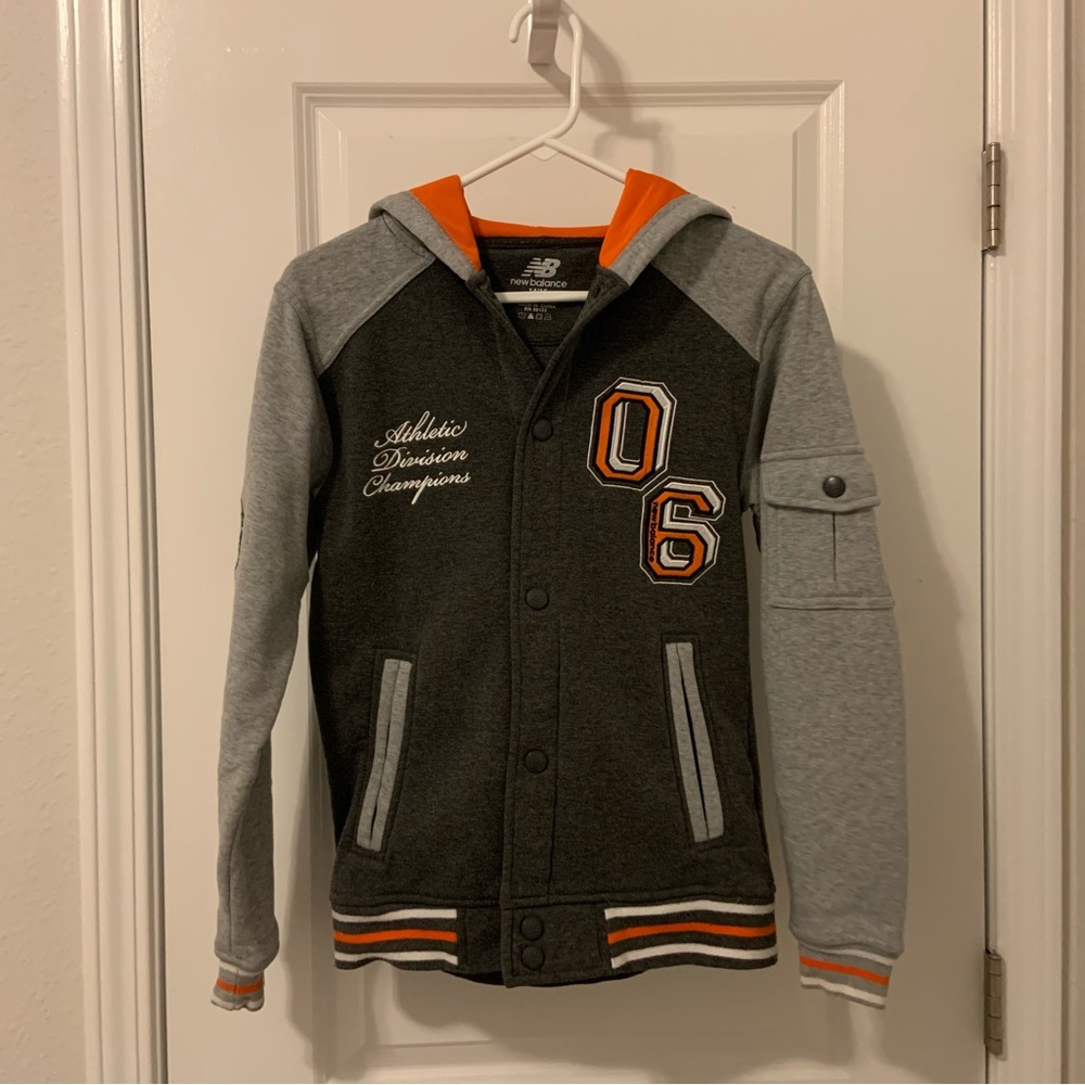 Boys Gray Hooded Varsity Jacket